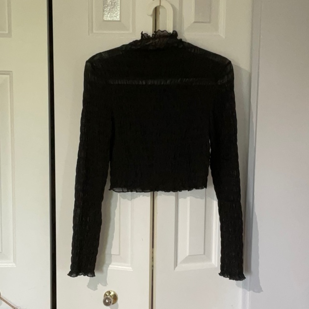 Sheer Shirred Black Mesh Top